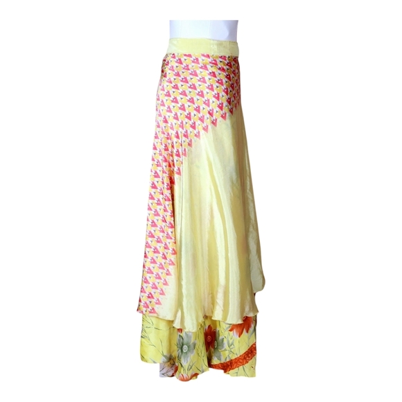 Reversible 100% Silk Wrap Skirt Flowy Boho Floral One Size Fits Most - Picture 8 of 16